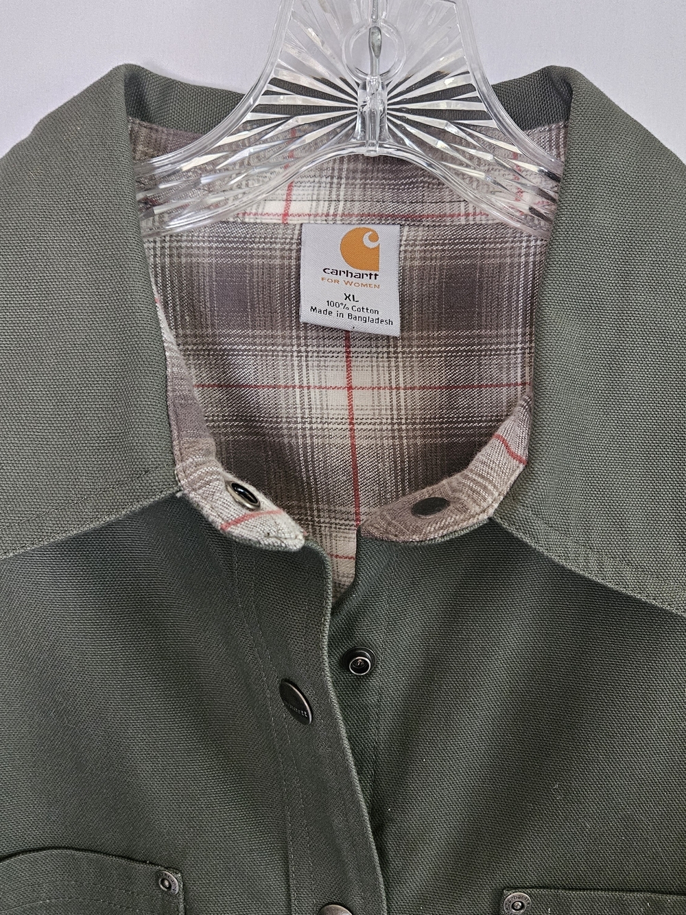 Carhartt Women's Olive Green Work Shirt Jacket Canvas Plaid Lined Shacket XL - Picture 5 of 11